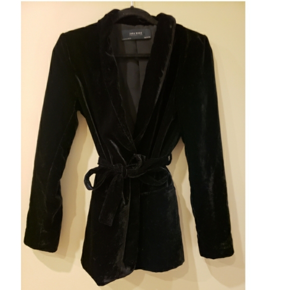 Zara Jackets & Blazers - Zara black velvet jacket with tie size medium